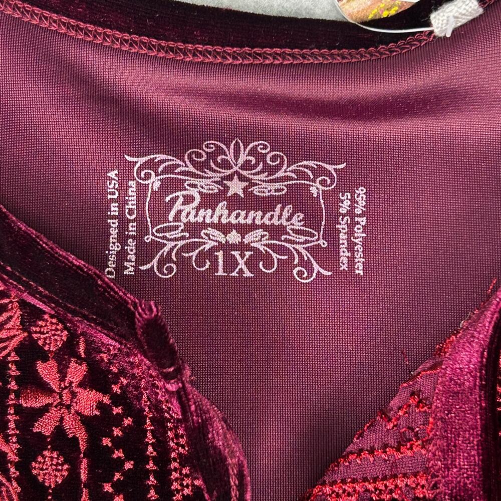 Panhandle Velvet Burgundy Top Women 1X Embroidered NEW Babydoll Fairy Whimsygoth - Picture 2 of 8